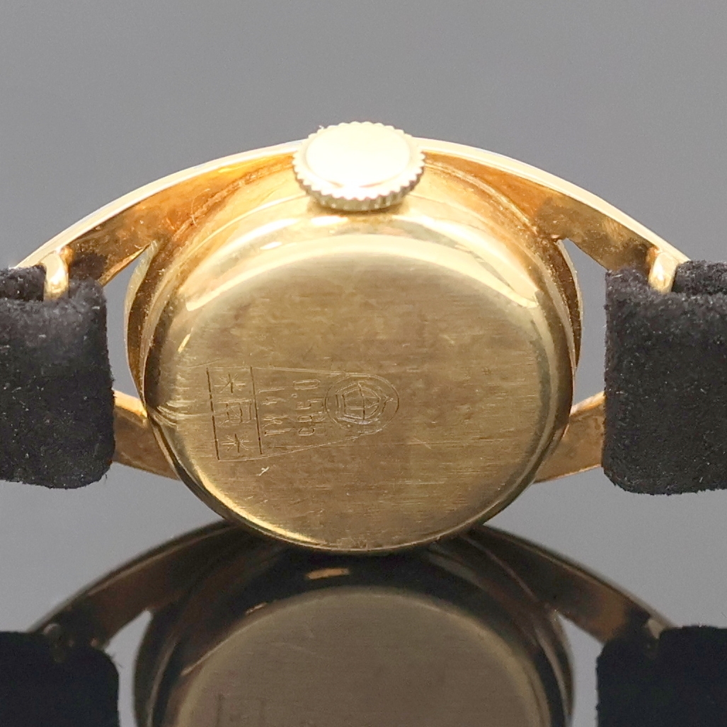 Detail c: CITO Damenarmbanduhr in GG 585/000, Schweiz um 1965, Handaufzug, Geh. teils mit Tricolor in Augenform, Boden aufgedr., silb. Zifferbl. m. gold. Ind. ...