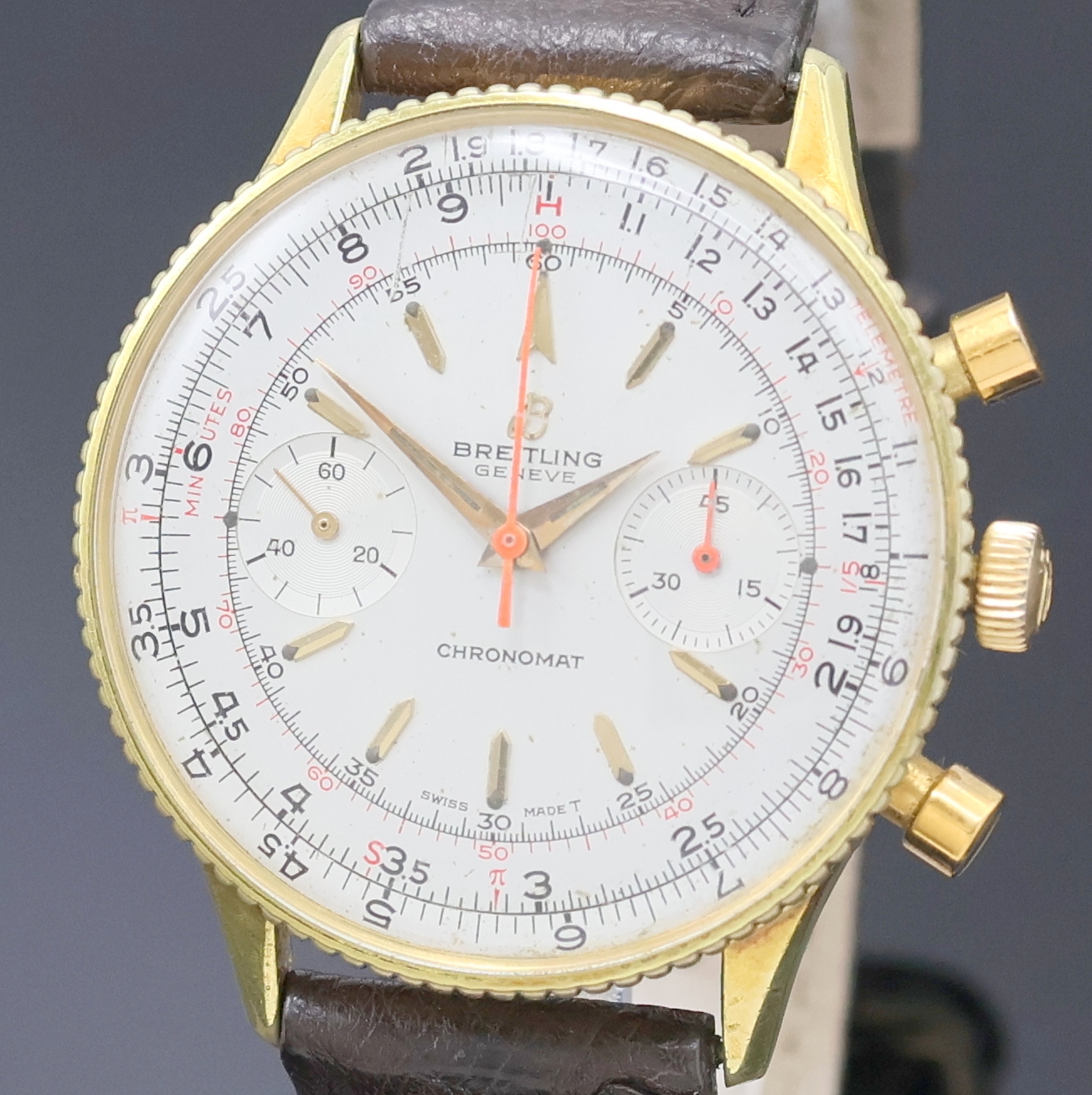 Detail a: BREITLING Chronomat seltene Herrenarmbanduhr mit Schaltradchronograph Referenz 808, Schweiz um 1966, Handaufzug, verg. Geh. teilw.korr., ...