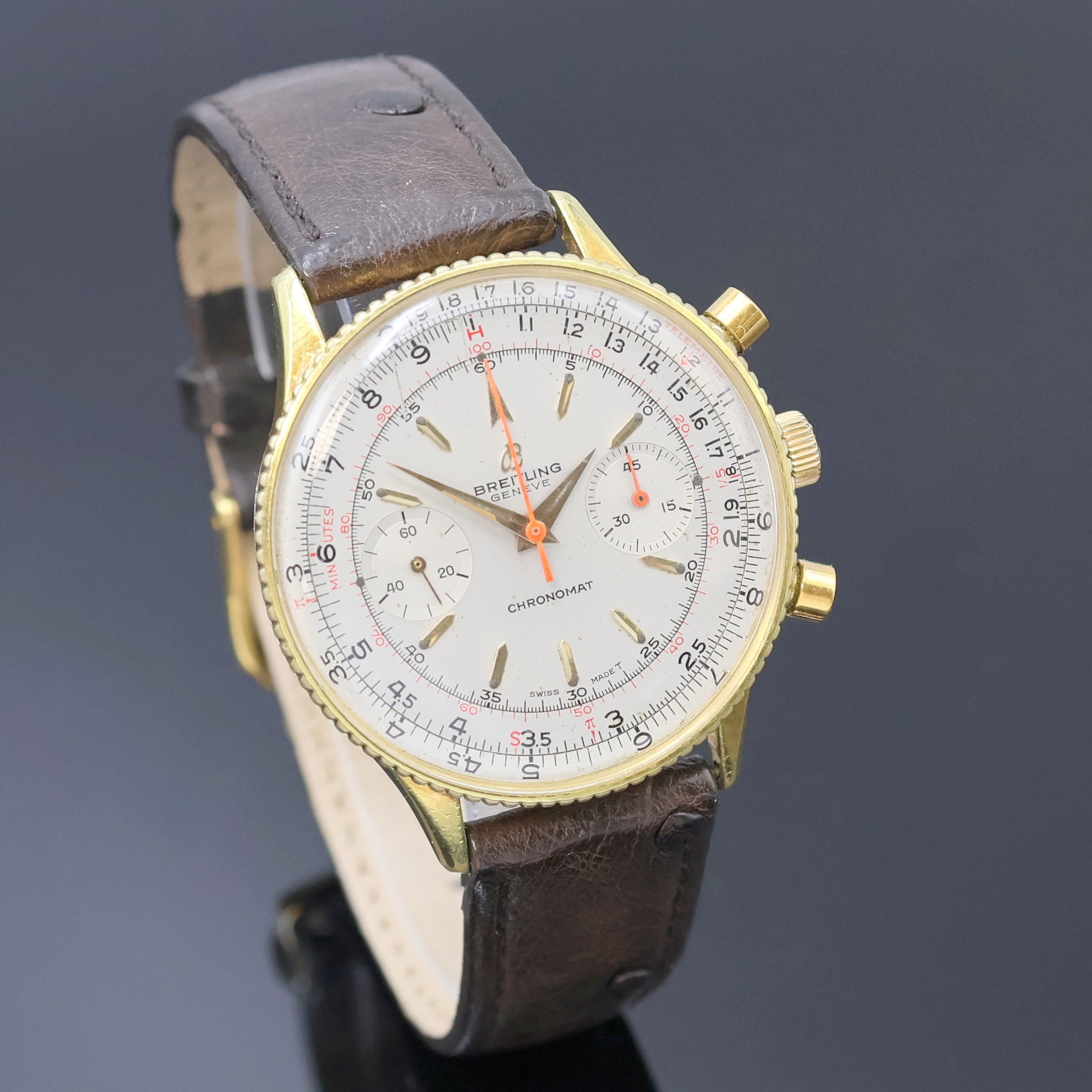 Detail b: BREITLING Chronomat seltene Herrenarmbanduhr mit Schaltradchronograph Referenz 808, Schweiz um 1966, Handaufzug, verg. Geh. teilw.korr., ...