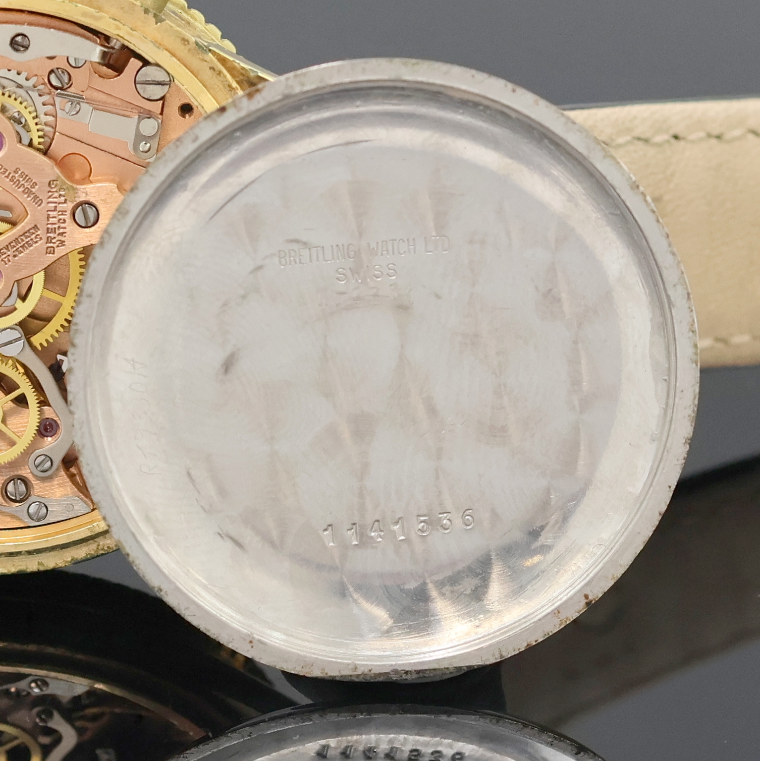 Detail g: BREITLING Chronomat seltene Herrenarmbanduhr mit Schaltradchronograph Referenz 808, Schweiz um 1966, Handaufzug, verg. Geh. teilw.korr., ...