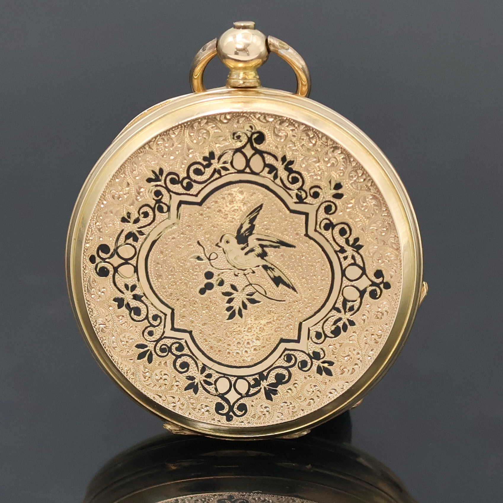 Detail a: VACHERON Geneve kleine Savonette Taschenuhr in RG 585/000, Schweiz um 1890, 3 Deckel- Goldgeh., Schlüsselaufzug, Sprung- u. Rückdeckel floral ...