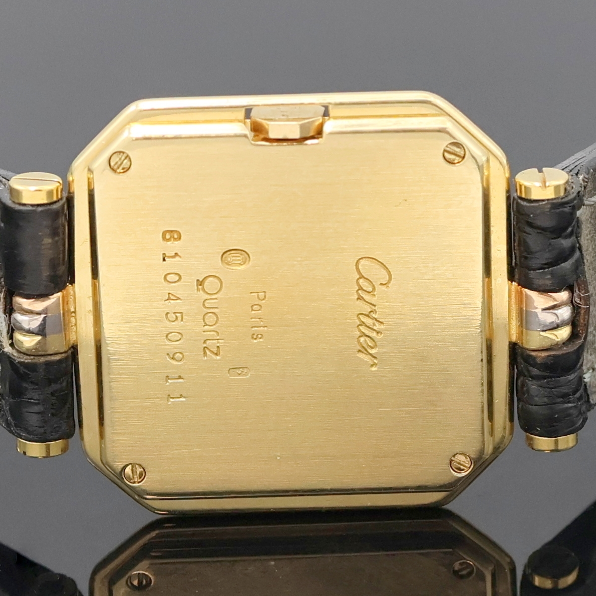 Detail f: CARTIER Paris Armbanduhr Ceinture Trinity in GG/RG/WG 750/000 Referenz 81054, quarz, Frankreich um 1980, massives tricolor Goldgeh. inkl. Lederband ...
