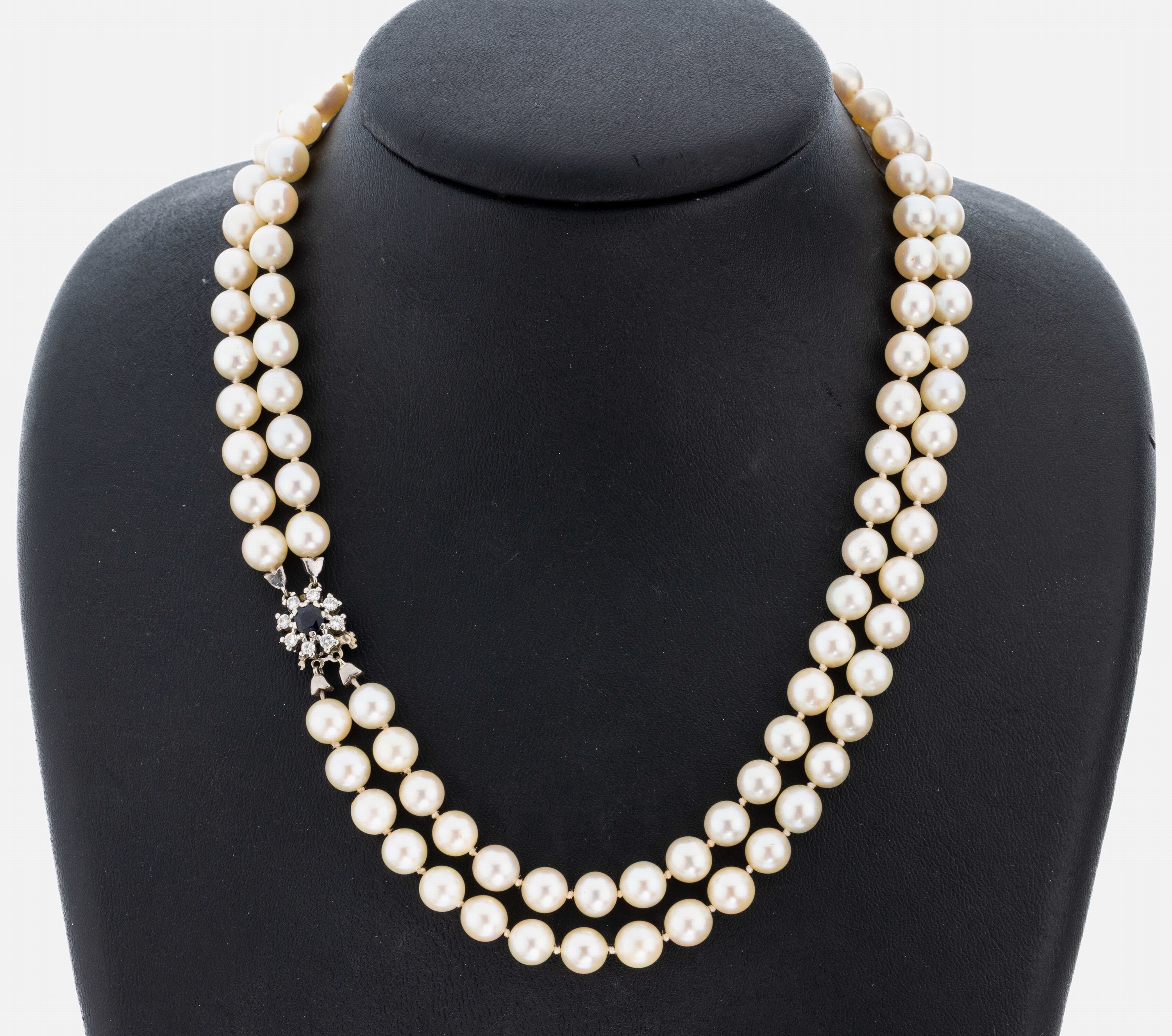 Image 27019972 - Zuchtperl-Collier mit 14 kt Golf Saphir- Brillant-Schmuckschließe, WG 585/000, ...