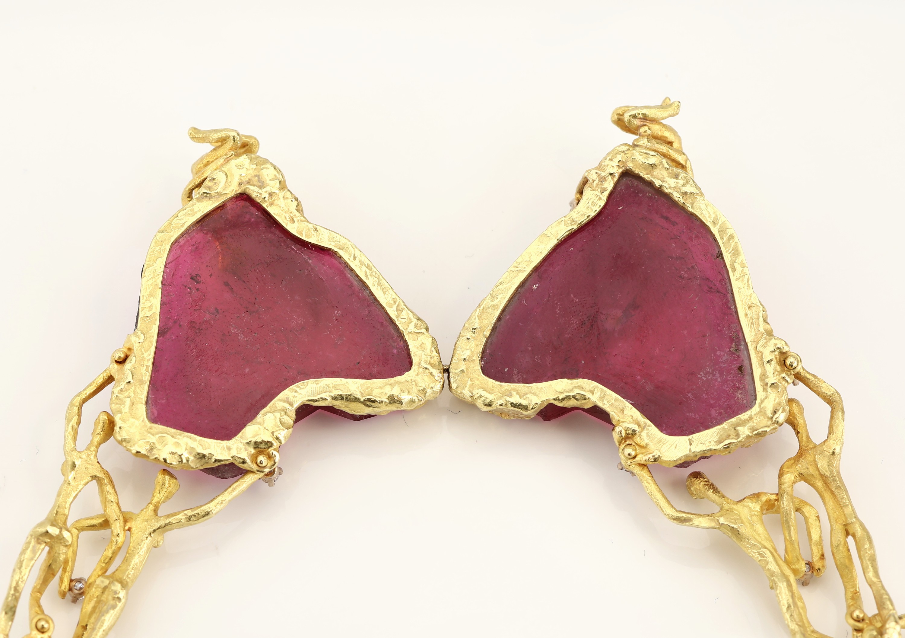 Detail c: Ausgefallenes 18 kt Gold Turmalin-Brillant- Collier, GG 750/000, qualitätvolle Verarbeitung und Anfertigung durch WEILAND/Mainz, Mittelteil mit ...