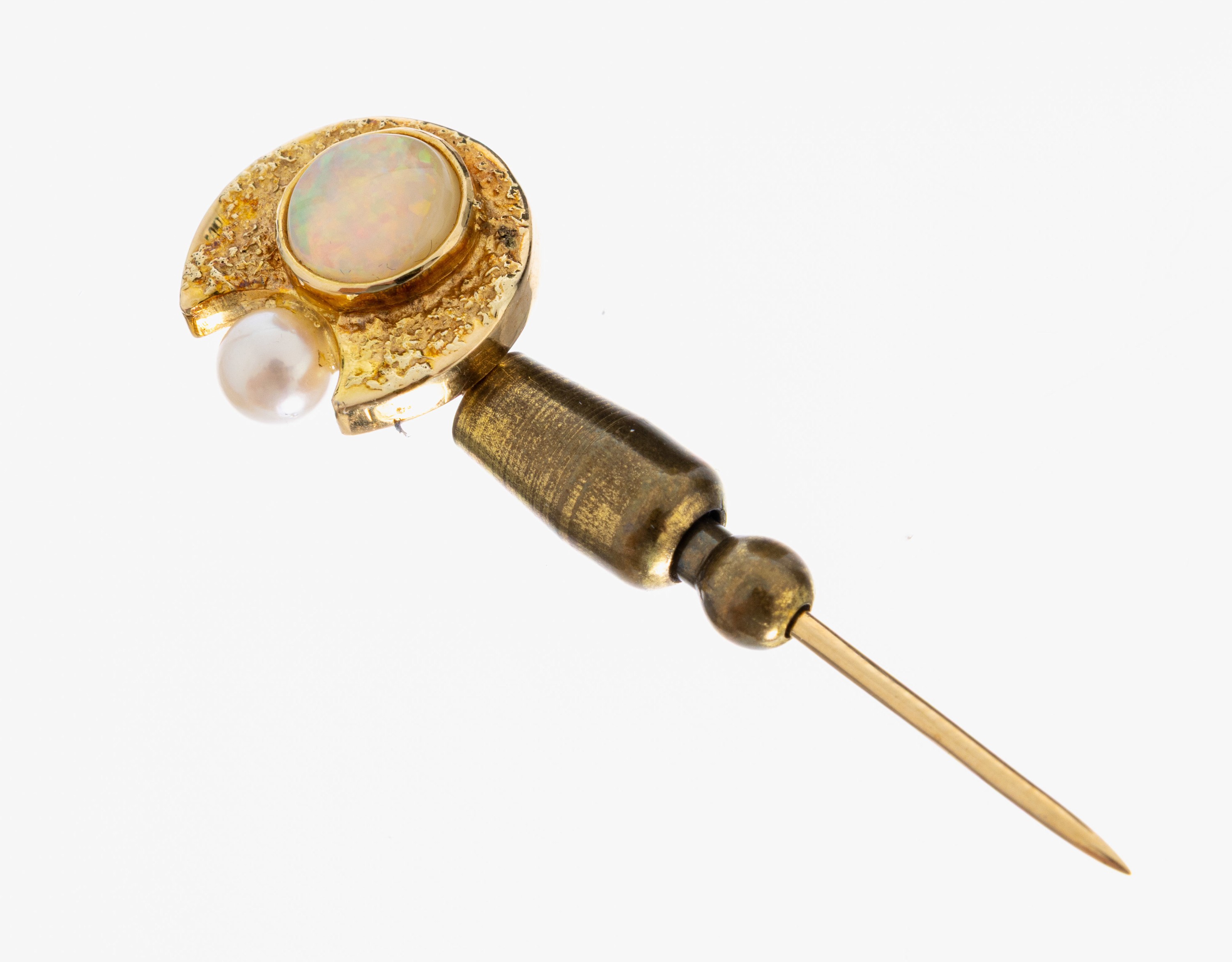 Image 27019981 - 18 kt Gold Opal-Perl-Krawattennadel, GG 750/000, runder Opal mit schönem Farbspiel ...