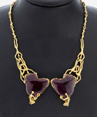 27019977a - Ausgefallenes 18 kt Gold Turmalin-Brillant- Collier, GG 750/000, qualitätvolle ...
