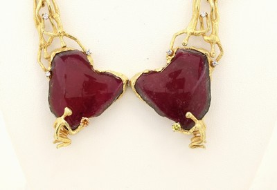 27019977b - Ausgefallenes 18 kt Gold Turmalin-Brillant- Collier, GG 750/000, qualitätvolle ...