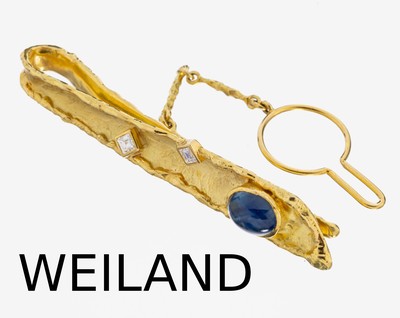 Image 18 kt Gold Saphir-Diamant-Krawattenklammer, GG 750/000, hochwertige Einzelanfertigung ...