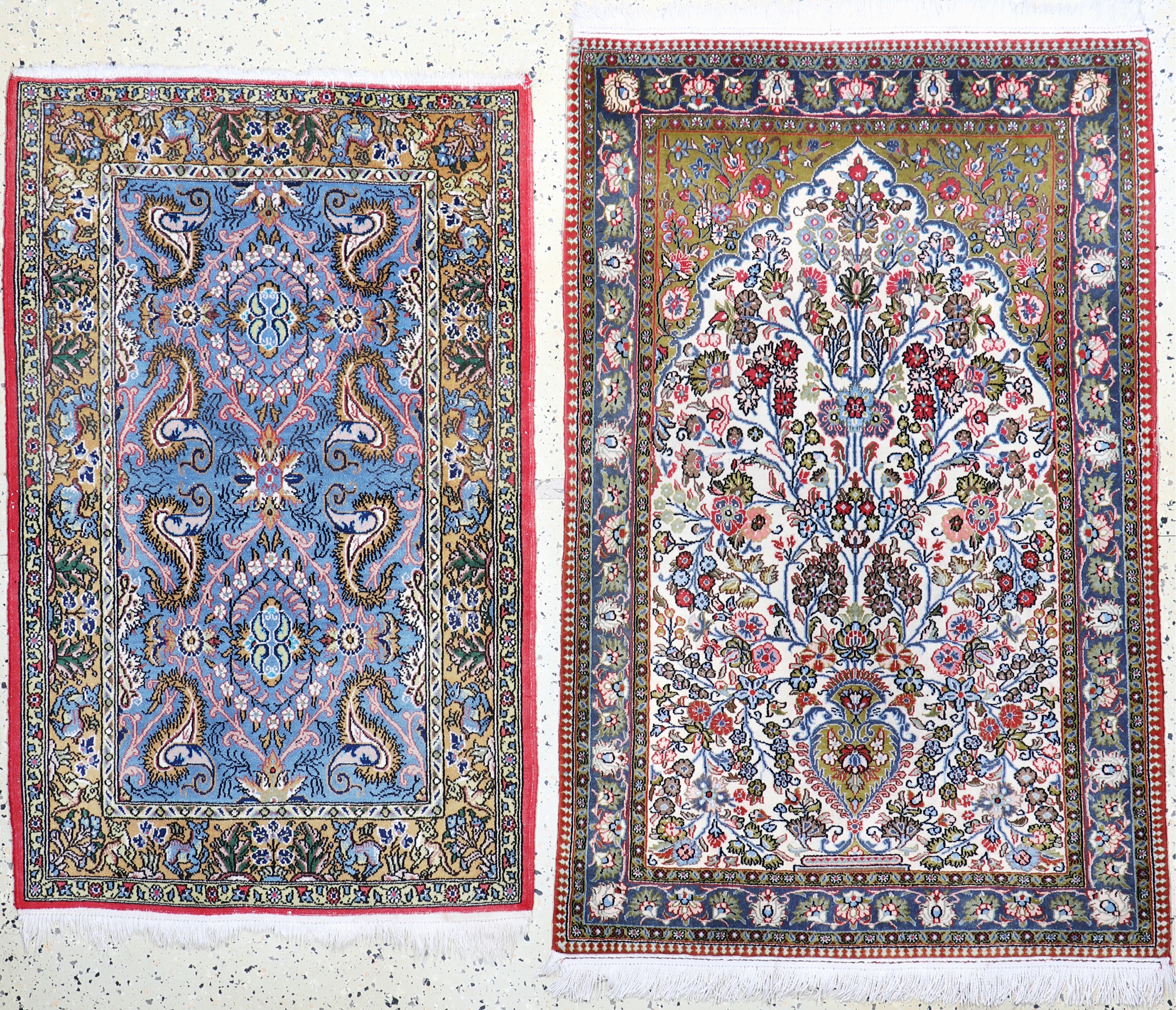 2 Lots Ghom Kork, Persien, Ende 20.Jhd, Korkwolle, ca. 133 x 90 cm, EHZ: 2