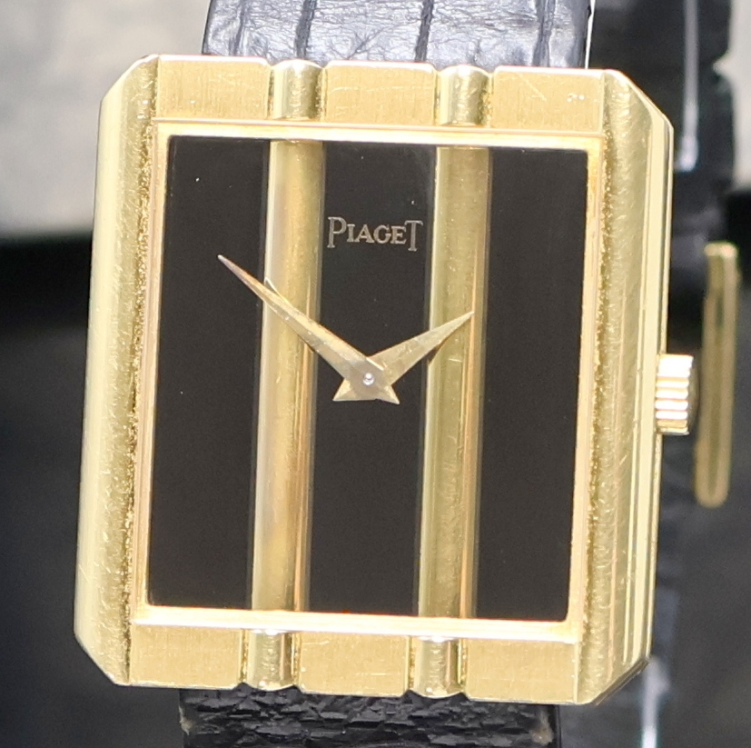 Detail a: PIAGET Polo Armbanduhr in GG 750/000 Referenz 9163, Schweiz um 1965, Handaufzug, Boden 4- fach verschr., orig. Lederband m. Dornschl. in GG 750/000, ...