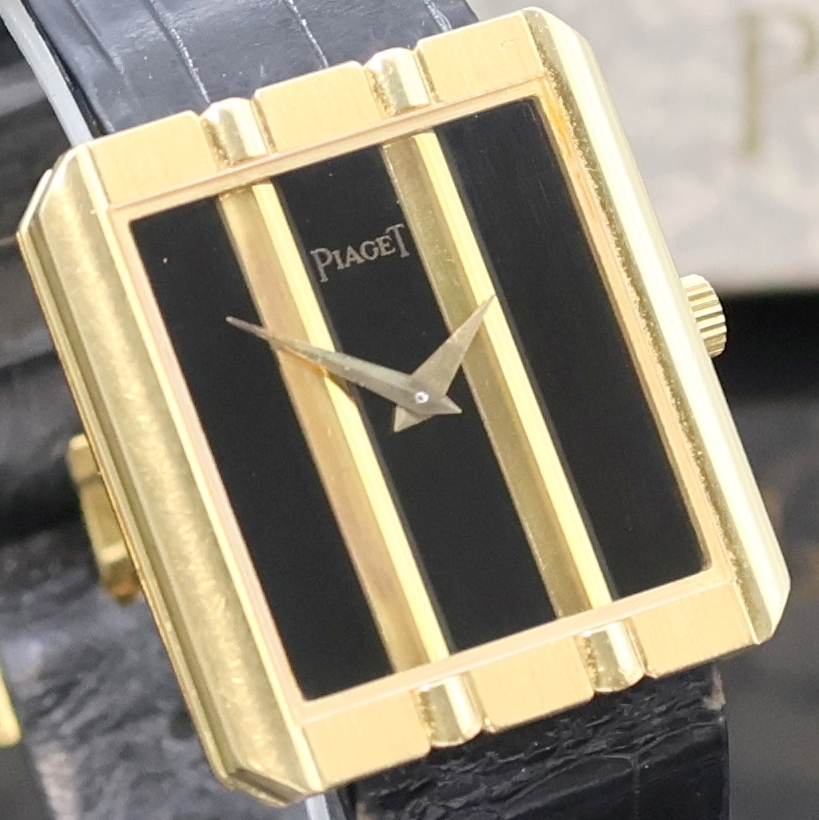Detail c: PIAGET Polo Armbanduhr in GG 750/000 Referenz 9163, Schweiz um 1965, Handaufzug, Boden 4- fach verschr., orig. Lederband m. Dornschl. in GG 750/000, ...