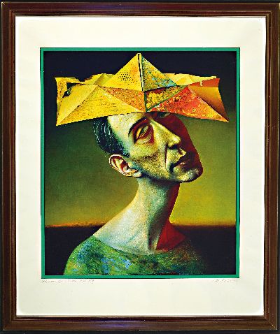 27020148k - Rudolf Hausner, 1914 Wien-1995 Mödling, Farbserigraphie, ´Gelber Narrenhut´, 1974, ...