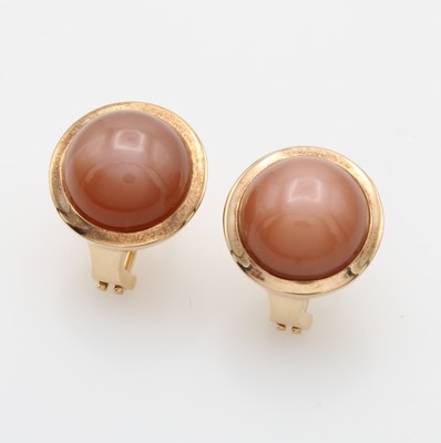 Image Paar Ohrstecker mit Mondsteinen, RoséG 750/ 000, Mondsteincabochon, m. Clipbrisur ...