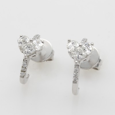 Image Paar Steckcreolen mit Brillanten und Diamanten´invisible setting´, WG 750/000, Diam. u. ...
