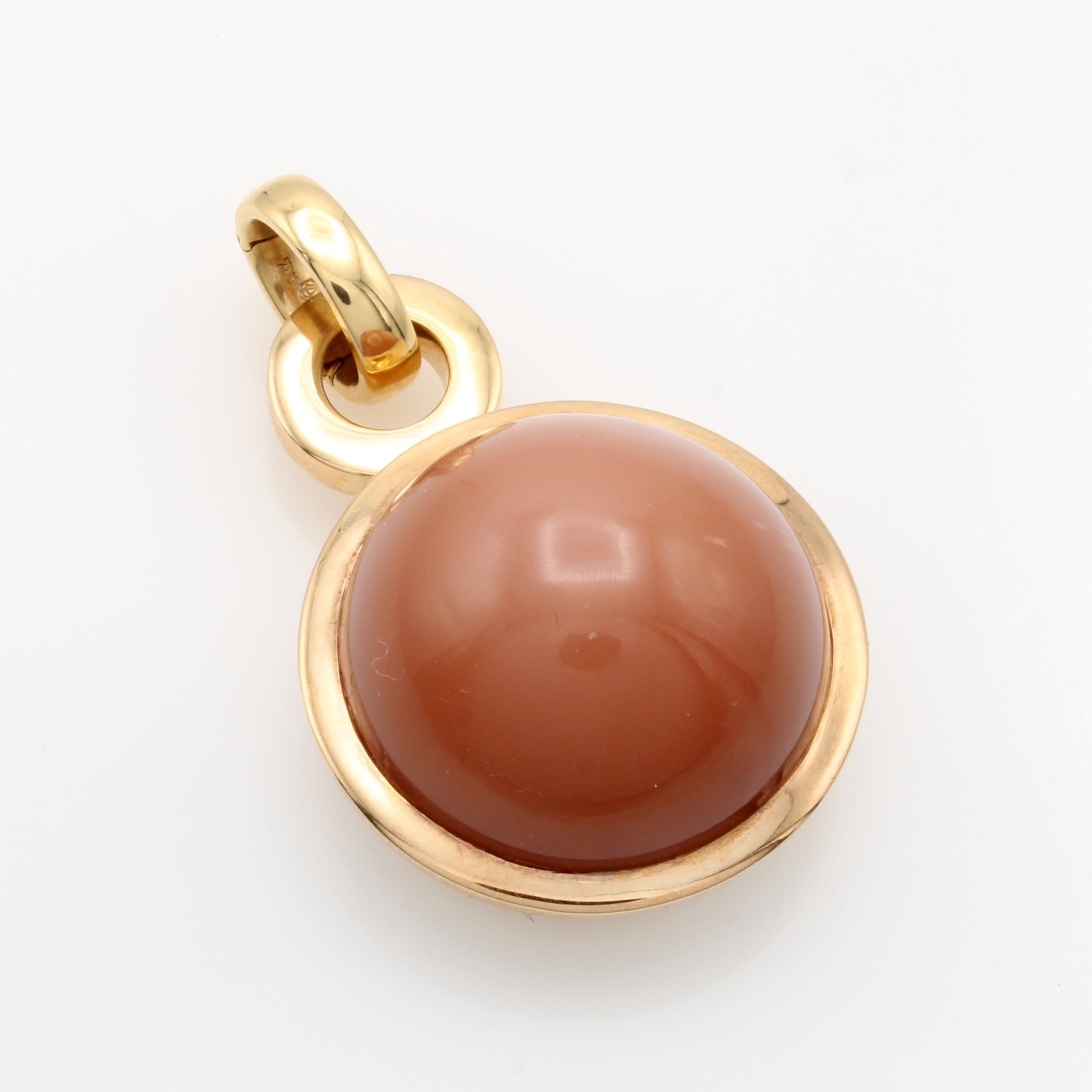 Image 27020529 - Anhänger mit Mondstein, RoséG 750/000, Mondsteincabochon, D. ca. 2 cm Schätzpreis: ...