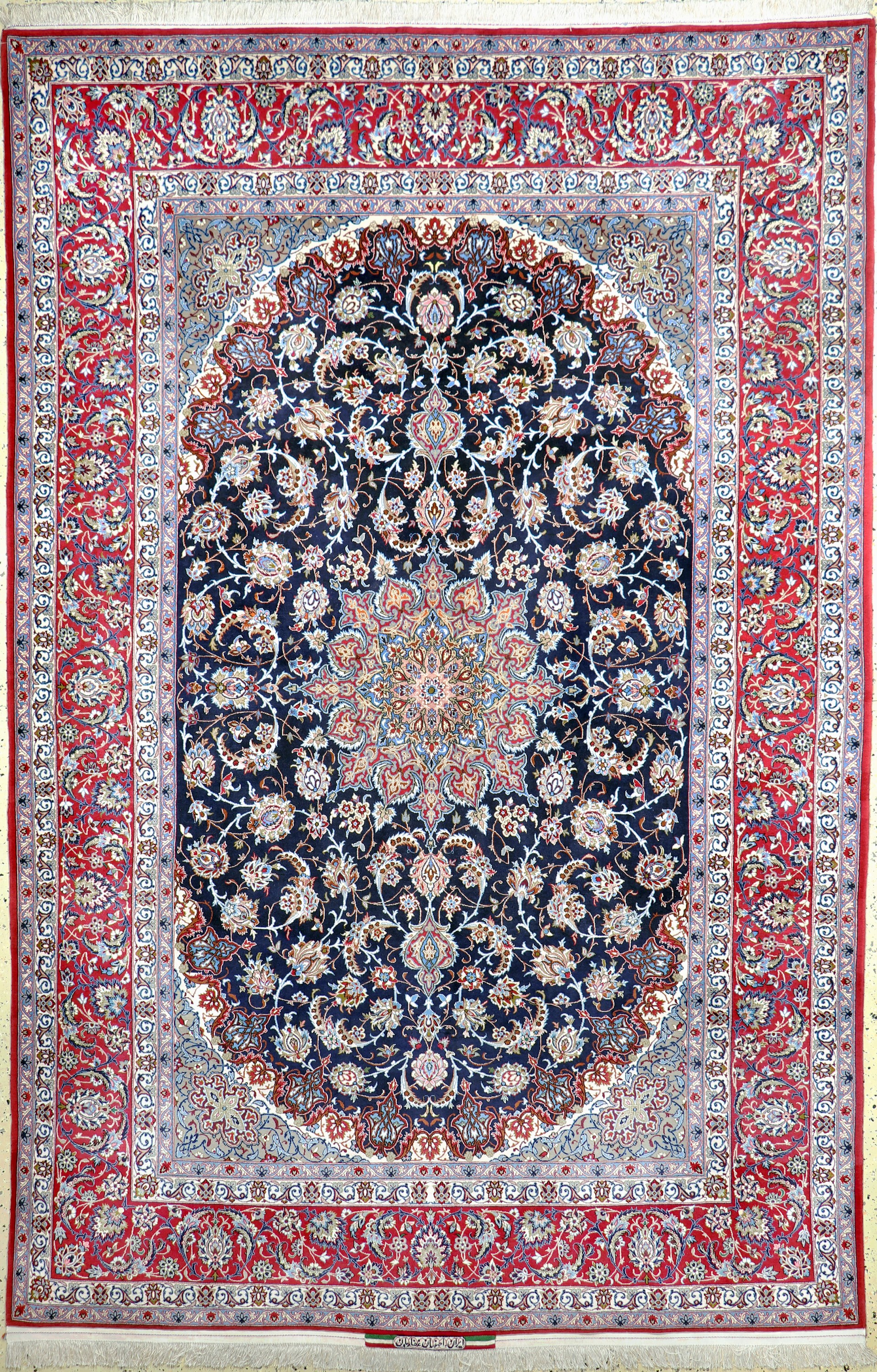 Esfahan fein Persien, signiert"Ghafourian",Ende 20.Jhd, Korkwolle auf Seide, ca. 307 x 200 cm, ca. 1,0 Mio. Kn/qm, EHZ:(nahezu neuwertig)