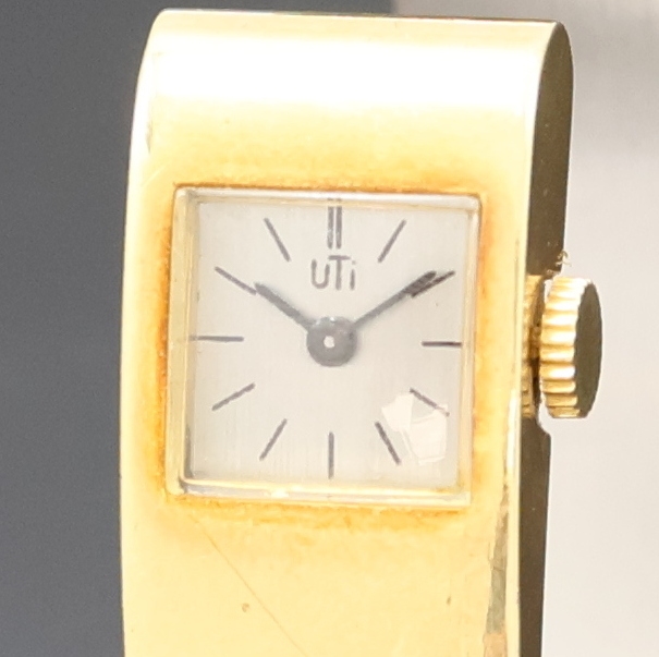 Detail a: UTI außergewöhnliche Damenspangenuhr aus den 1970er Jahren in GG/WG 750/000, Frankreich lt. orig. Rechnung verk. 1974, Handaufzug, offene ...