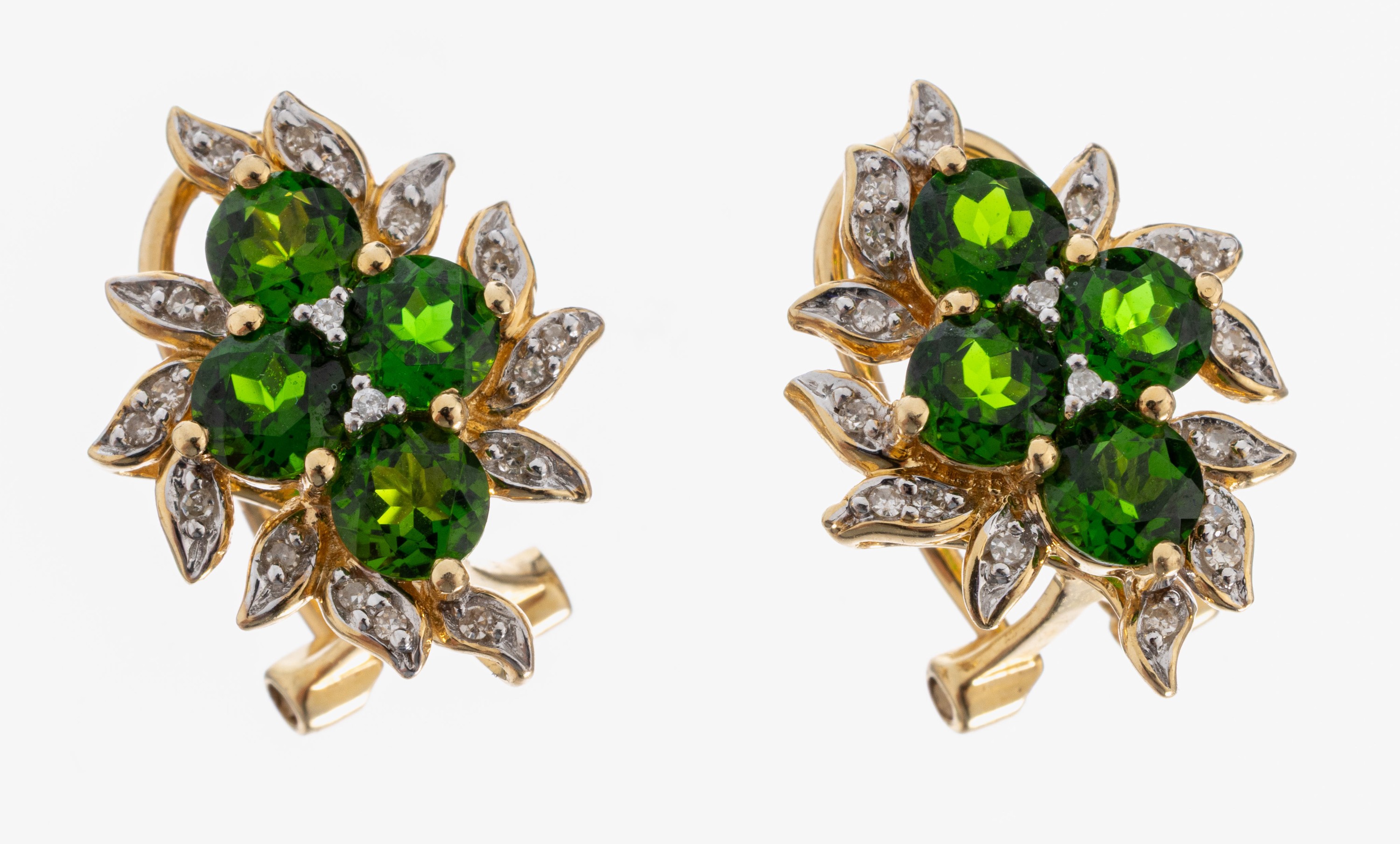 Image 27020549 - Paar 14 kt Gold Tsavorith-Diamant-Ohrstecker, GG 585/000, florale Gestaltung, bes. mit ...