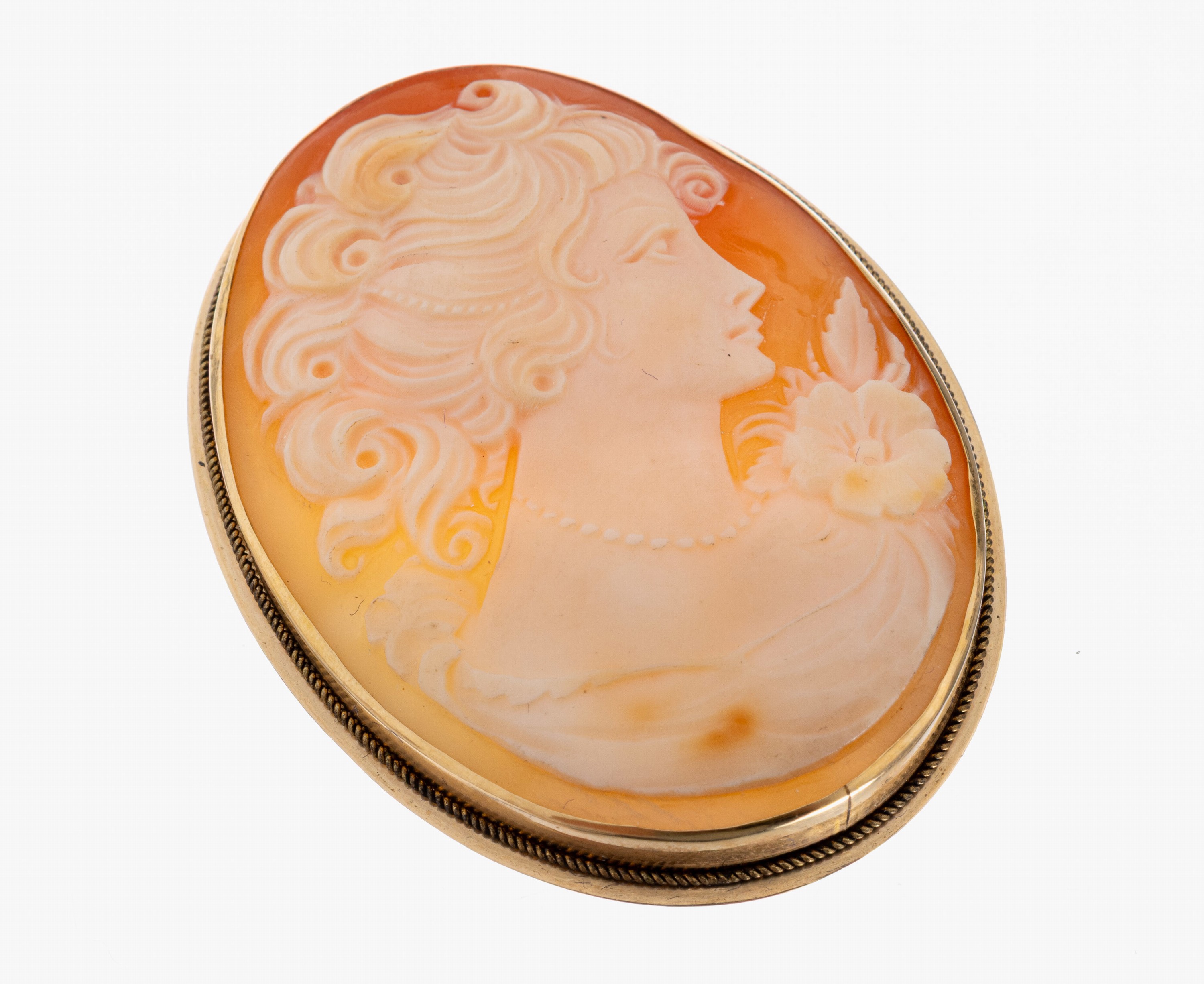 Image 27020551 - 14 kt Gold Kamee-Brosche, GG 585/000, auch als Anhänger tragbar, Muschelkamee, ...