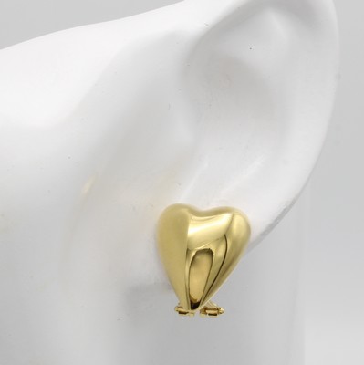 27020518a - Paar Herzohrstecker, GG 750/000, m. Clip- brisuren, glattes Design