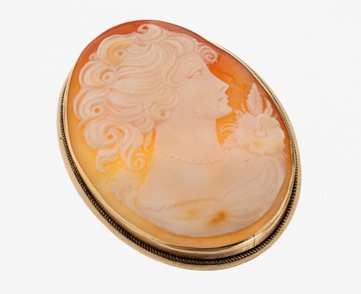 Image 14 kt Gold Kamee-Brosche, GG 585/000, auch als Anhänger tragbar, Muschelkamee, ...