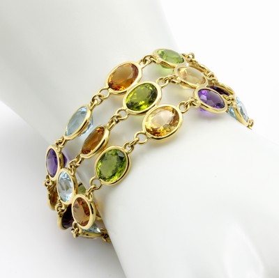27020558a - 3-reihiges Armband mit Farbsteinen und Brillanten, GG 750/000, Topase (beh.), Citrine, ...