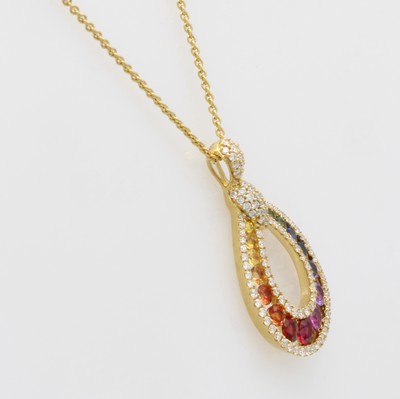 27020560a - Anhänger ´Rainbow´ mit Saphiren und Brillanten an Kette, GG 750/000, fancy Saphire zus. ...