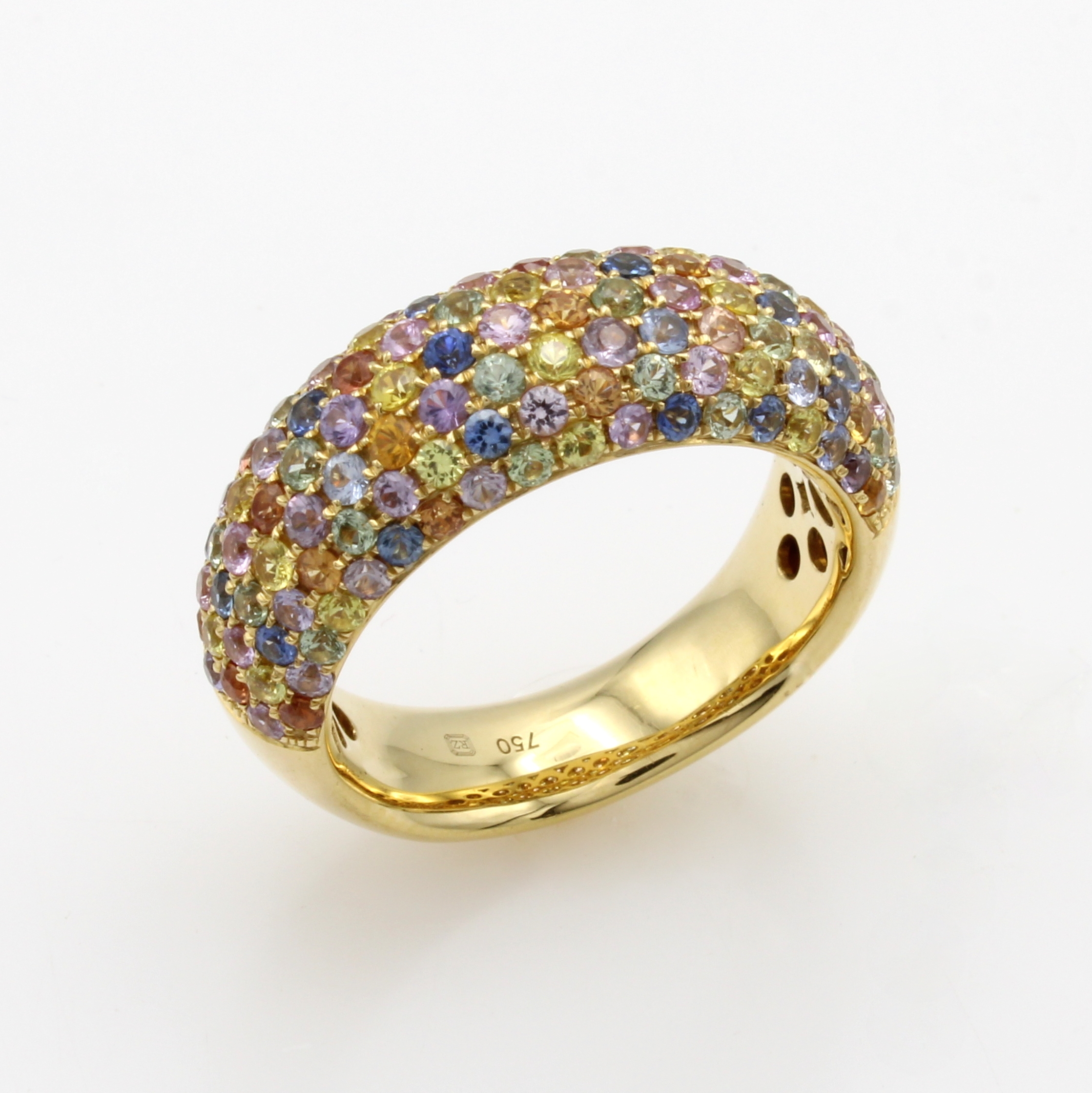 Image 27020630 - Ring mit Saphiren, GG 750/000, fancy Saphire in Pavéefassung zus. ca. 2.57 ct, RW ca. ...