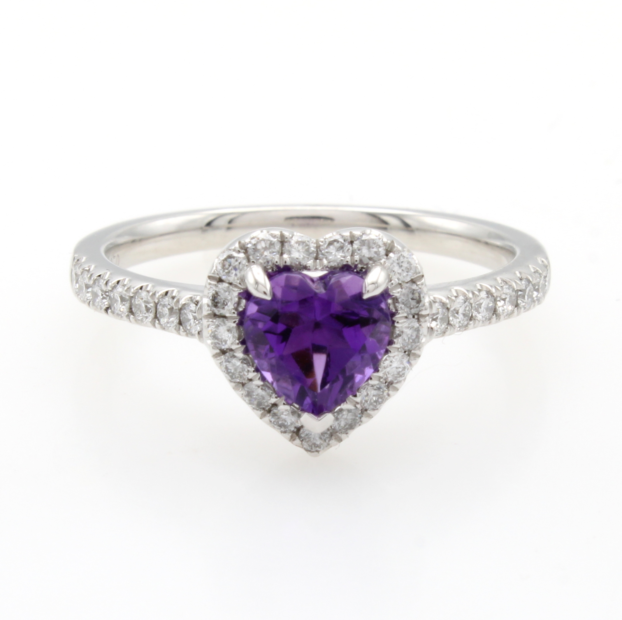 Image 27020633 - Herzring mit Amethyst und Brillanten, Platin 950/000, Amethystherz ca. 0.76 ct, Brill. ...