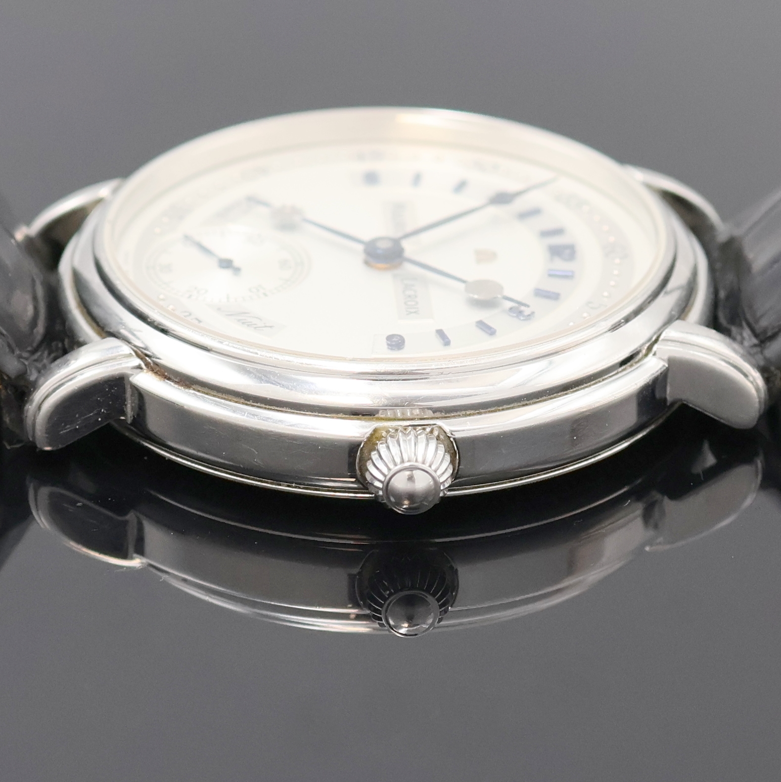 Detail d: MAURICE LACROIX Herrenarmbanduhr Jour Et Nuit Referenz 07769, Schweiz um 2010, Handaufzug, beids. vergl. Edelstahlgeh., Boden aufgedr., orig. ...