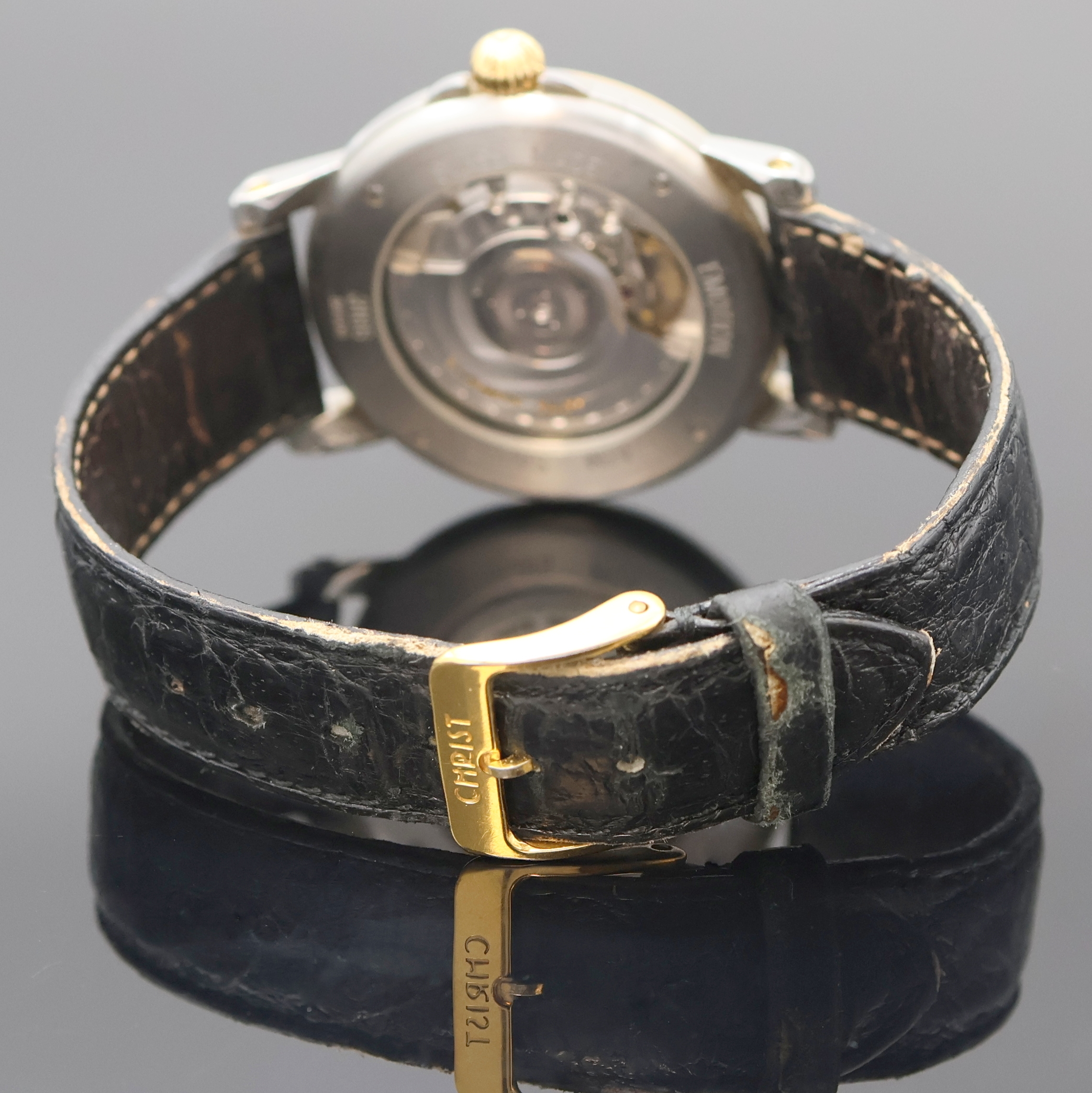Detail c: CHRIST Herrenarmbanduhr Heure Sautante Emotion Referenz 3166-80500, Schweiz um 1995, Automatik, beids. vergl. Stahlgeh., Boden 4-fach verschr., ...