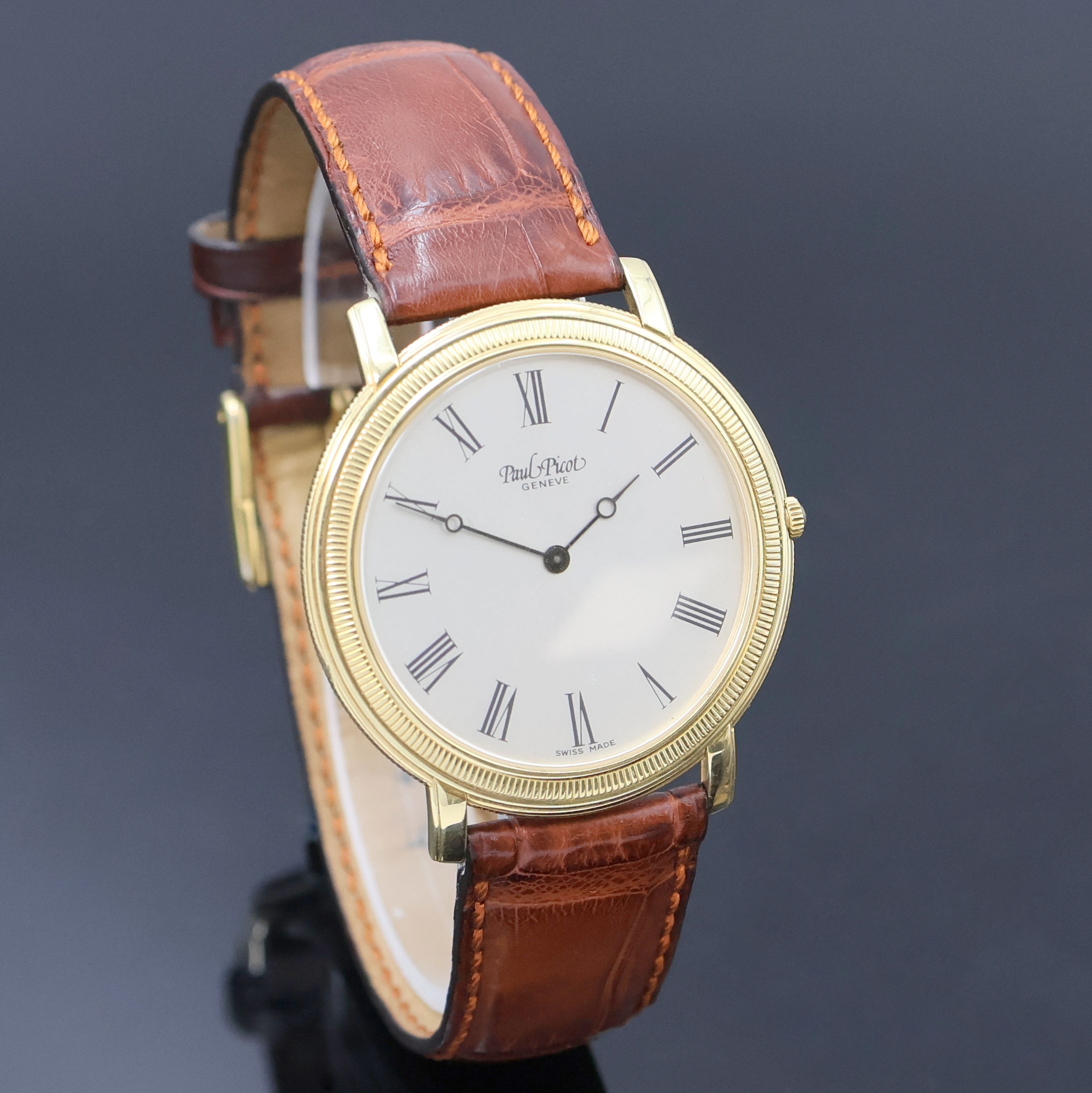 Detail b: PAUL PICOT auf 200 Stück limitierte Herrenarmbanduhr in GG 750/000, Schweiz um 2000, Automatik, Boden m. Monogramm 7-fach verschr., silb. Zifferbl. ...