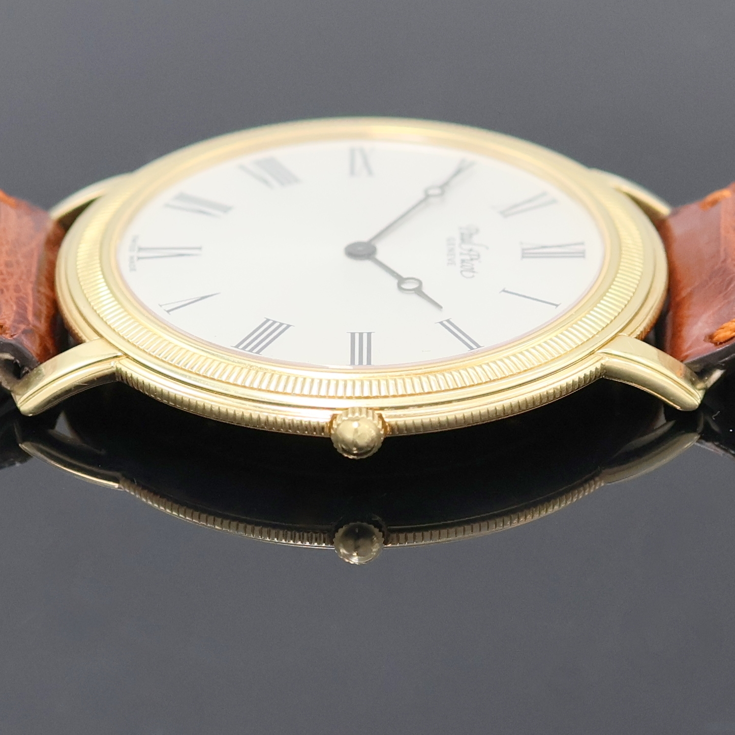 Detail d: PAUL PICOT auf 200 Stück limitierte Herrenarmbanduhr in GG 750/000, Schweiz um 2000, Automatik, Boden m. Monogramm 7-fach verschr., silb. Zifferbl. ...