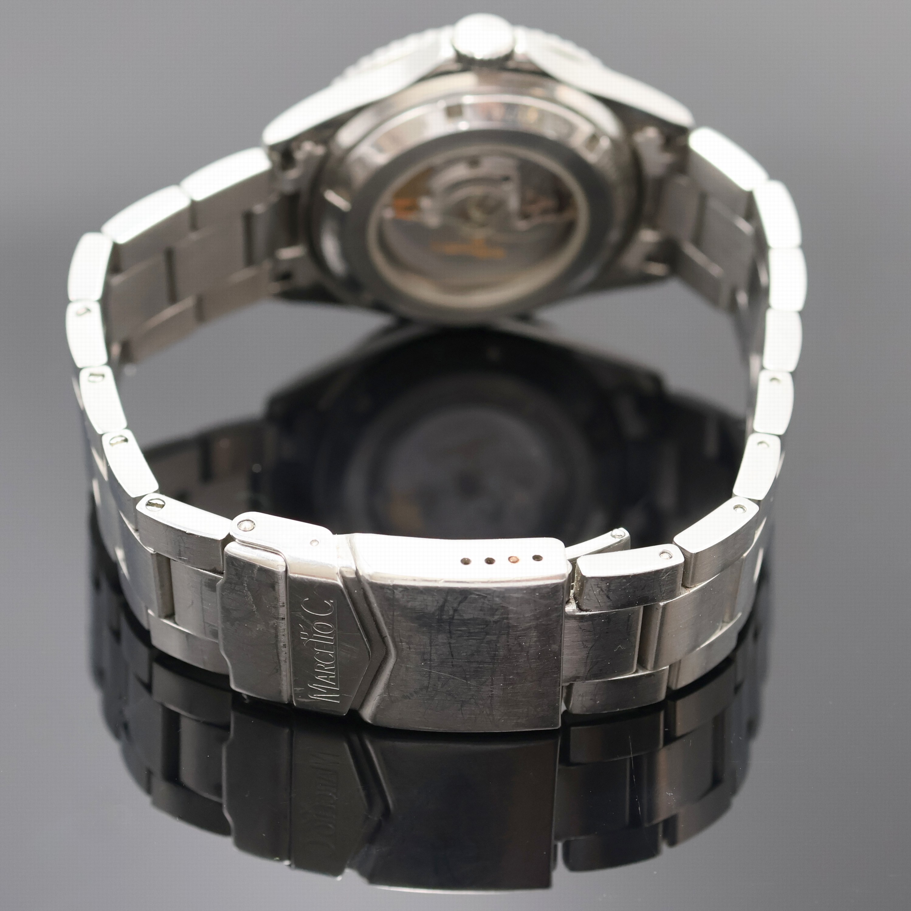 Detail c: MARCELLO C Herrenarmbanduhr Nettuno 3 Referenz 2007, Schweiz um 2010, Automatik, beids. vergl. Edelstahlgeh. inkl. orig. Gliederband m. Faltschl., ...