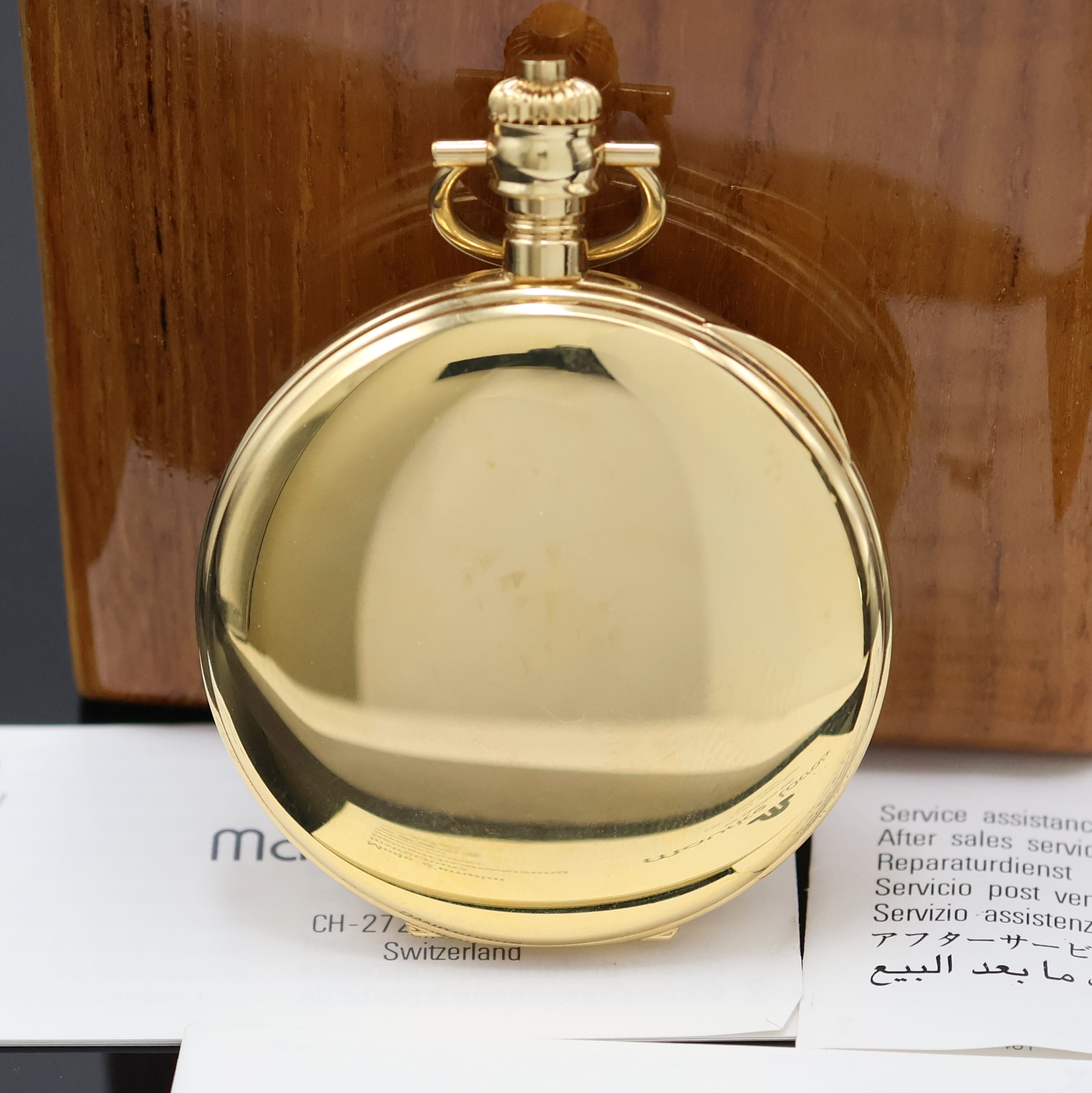 Detail a: MAURICE LACROIX vergoldete Savonette Referenz 65415, Schweiz verk. lt. beil. Pap. 06/1993, Handaufzug, glattes Geh., blaues Zifferbl. m.gold. u. ...