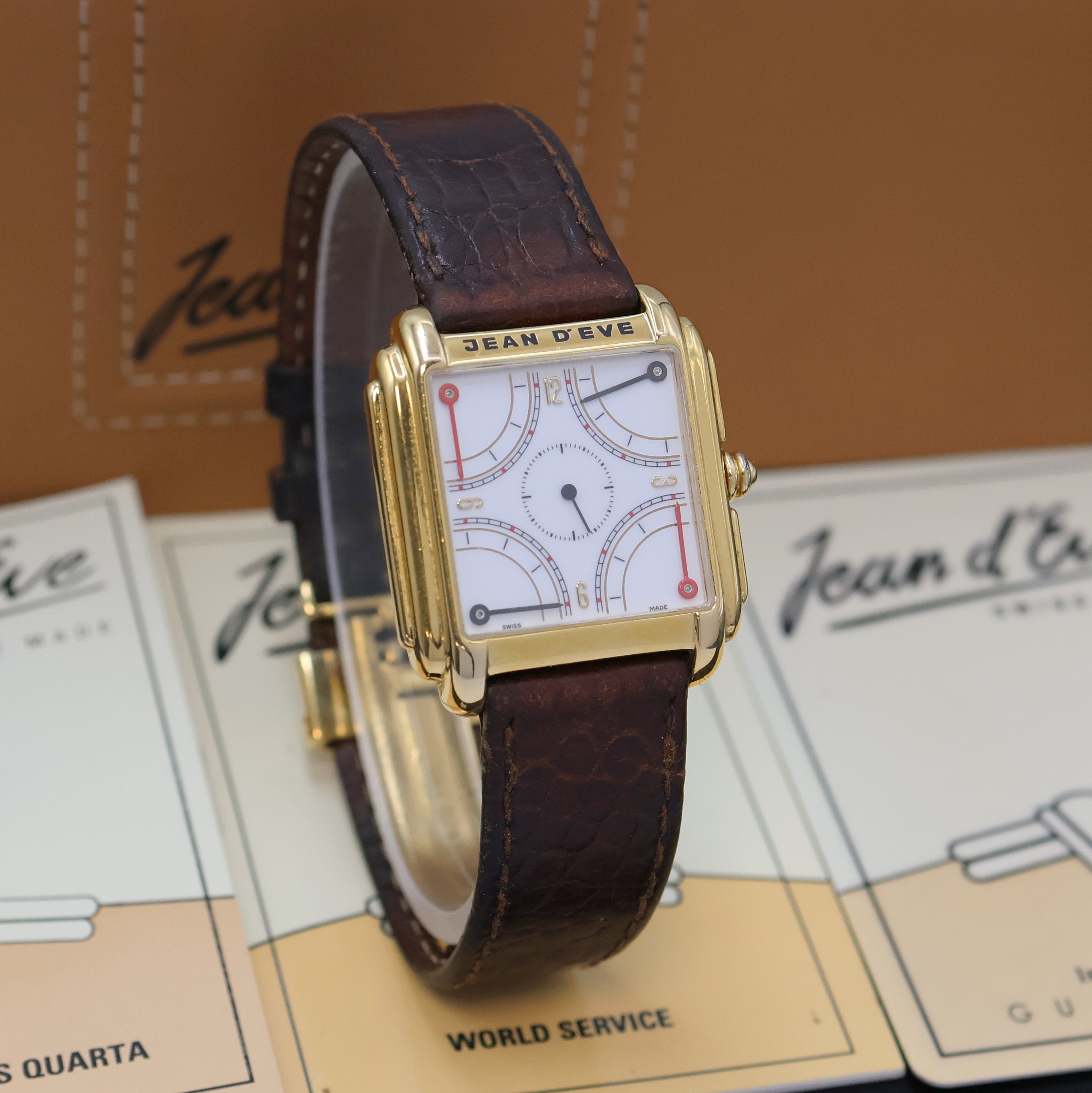 Detail b: JEAN D'EVE Collection Quarta Armbanduhr Referenz 09.24.63, Schweiz verk. lt. beil. Pap. 10/1998, quarz, verg. Geh., Stahlboden 4-fach verschr., ...