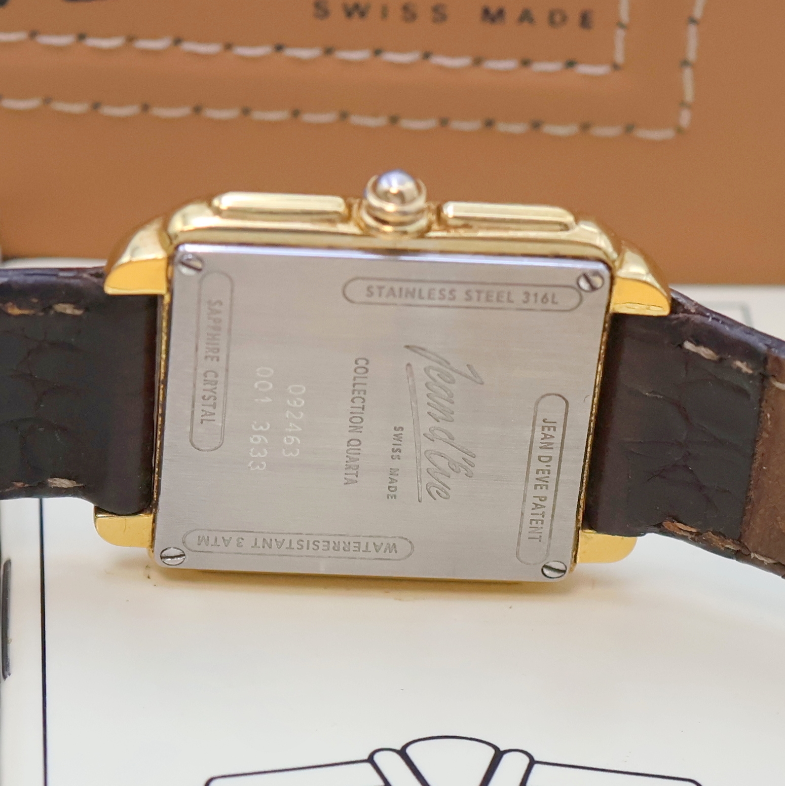 Detail e: JEAN D'EVE Collection Quarta Armbanduhr Referenz 09.24.63, Schweiz verk. lt. beil. Pap. 10/1998, quarz, verg. Geh., Stahlboden 4-fach verschr., ...
