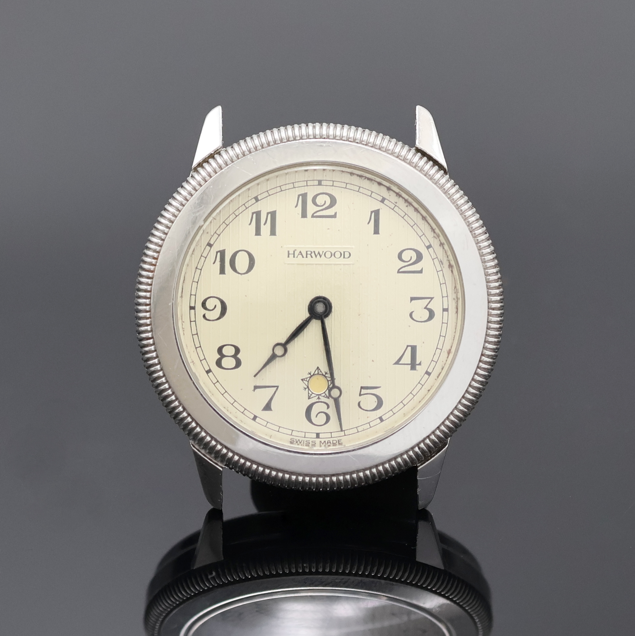 Image 27020669 - HARWOOD / FORTIS Armbanduhr in Stahl, Schweiz um 1990, beids. vergl. Geh., Boden ...