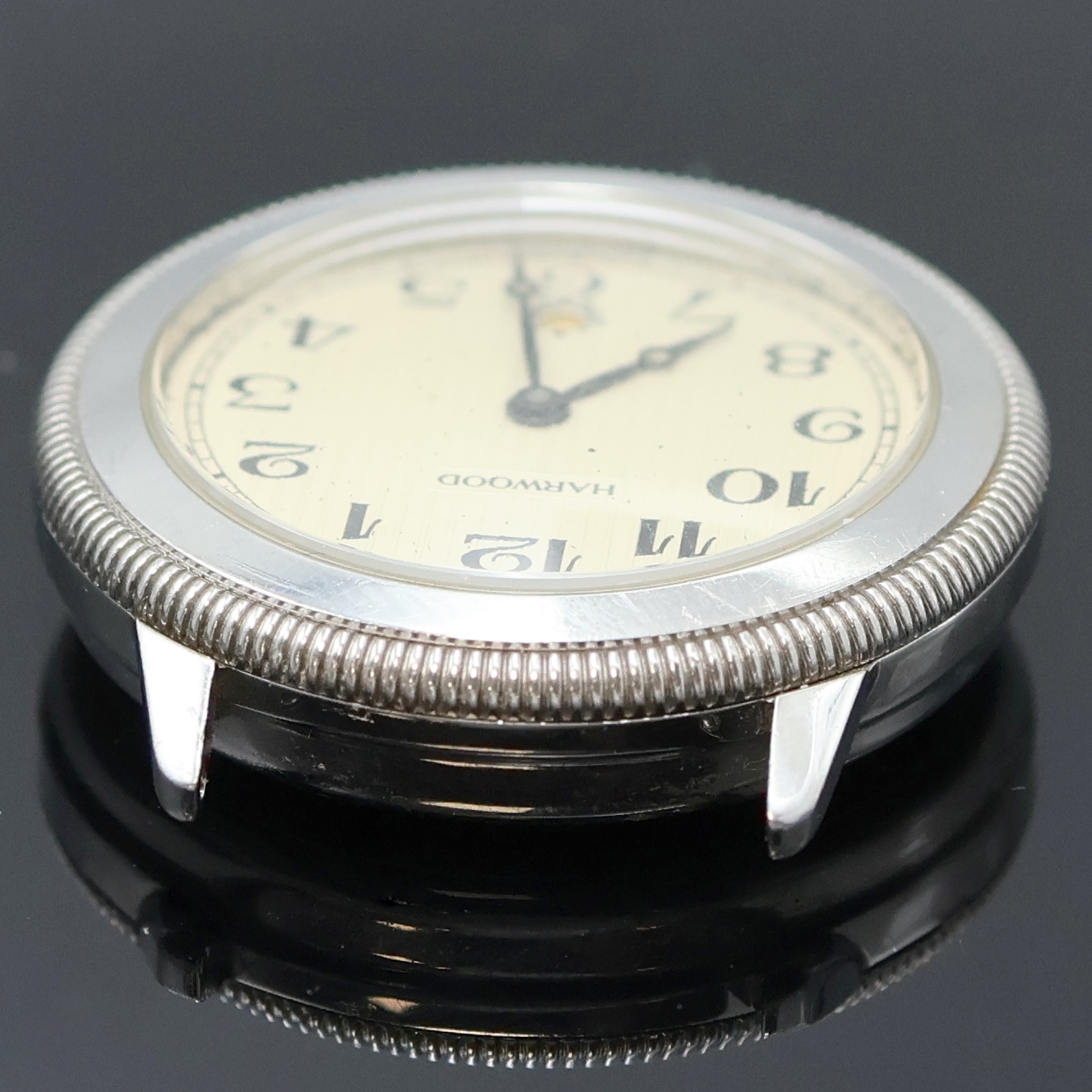 Detail b: HARWOOD / FORTIS Armbanduhr in Stahl, Schweiz um 1990, beids. vergl. Geh., Boden aufgedr., Zeigerstellung patent. v. Harwood 1926 durch drehen der ...
