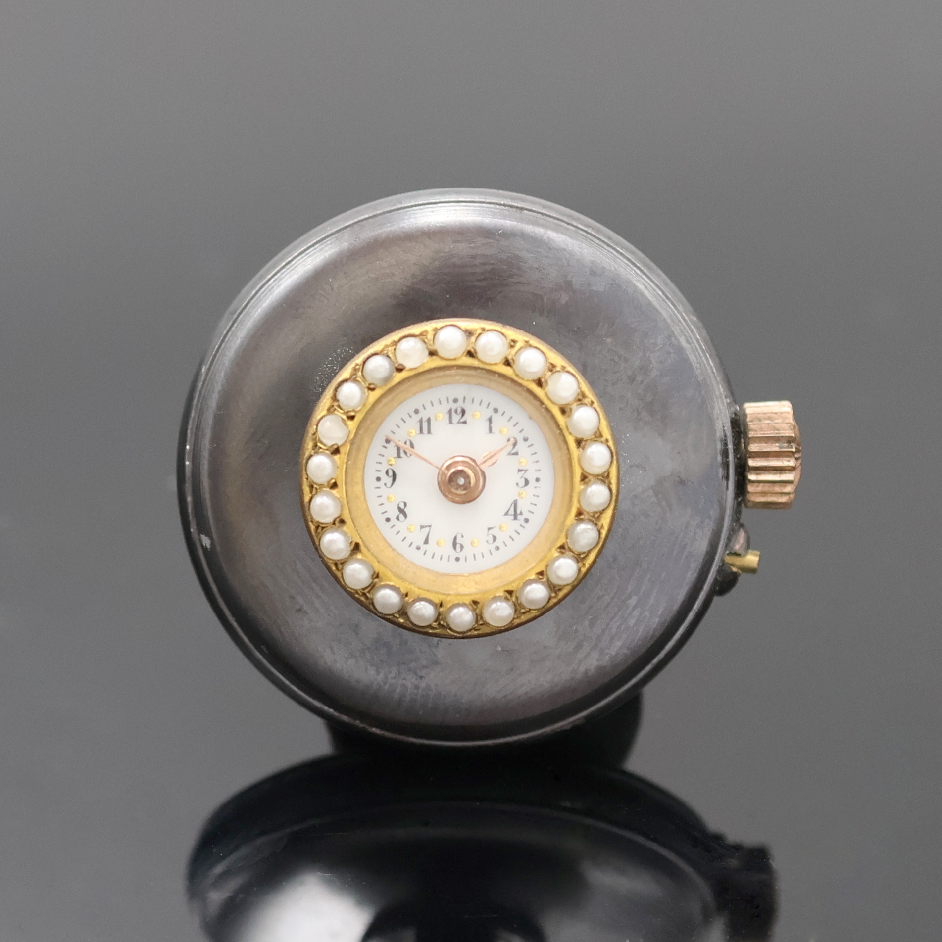 Image 27020673 - Knopflochuhr im brüniertem Gehäuse, Schweiz um 1910, Boden aufgedr., Lünette m. ...