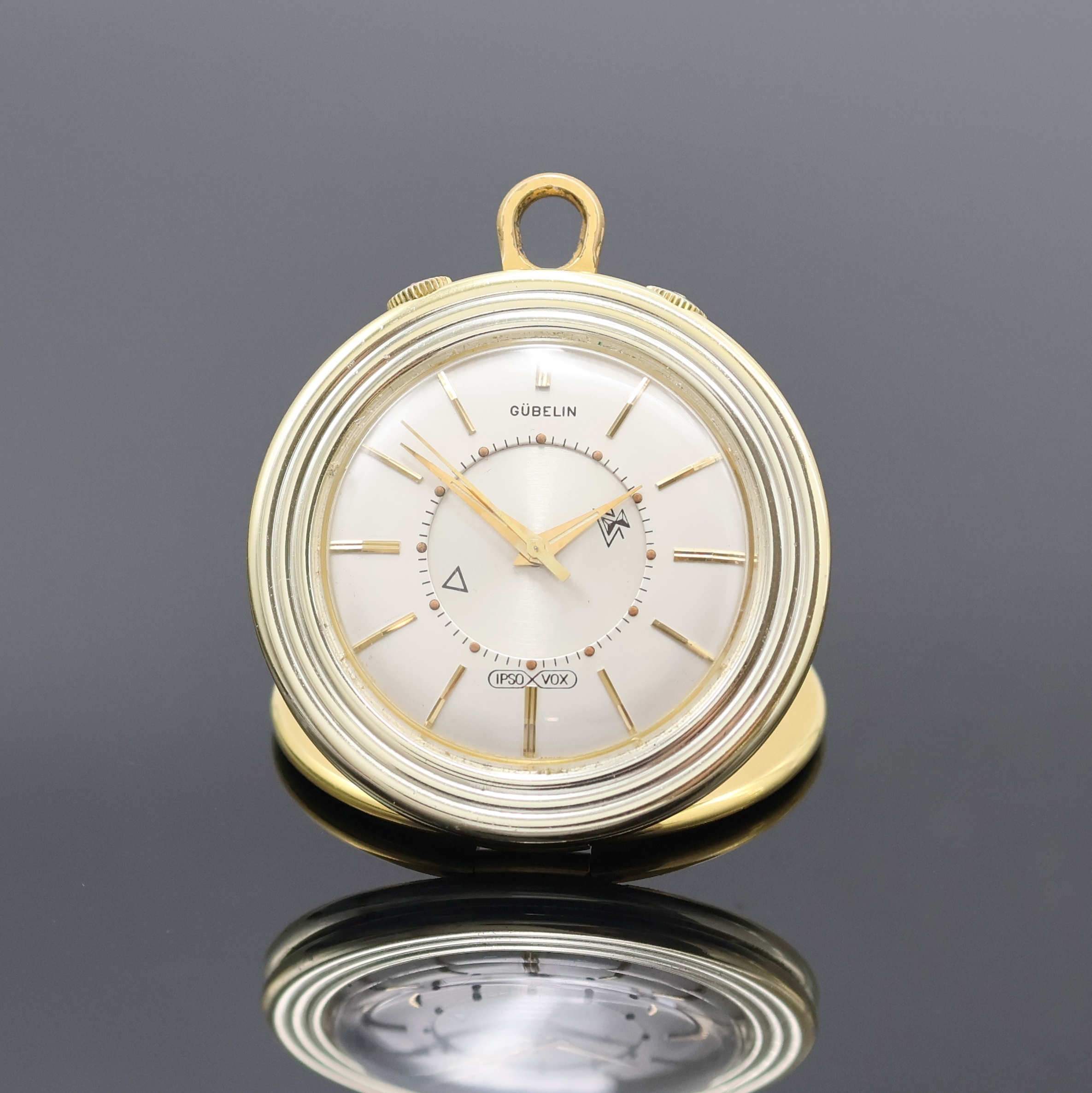 Image 27020675 - GÜBELIN / LeCoultre Ipso Vox kleiner Tischwecker, Schweiz um 1950, Handaufzug, verg. ...