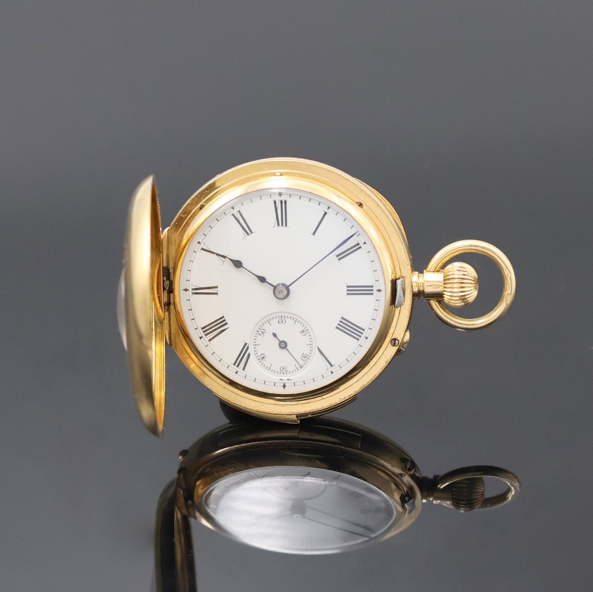 Image 27020679 - Halbsavonette in GG 755/000 mit 1/4 Stundenrepetition, Schweiz um 1910, glattes Geh. l. ...