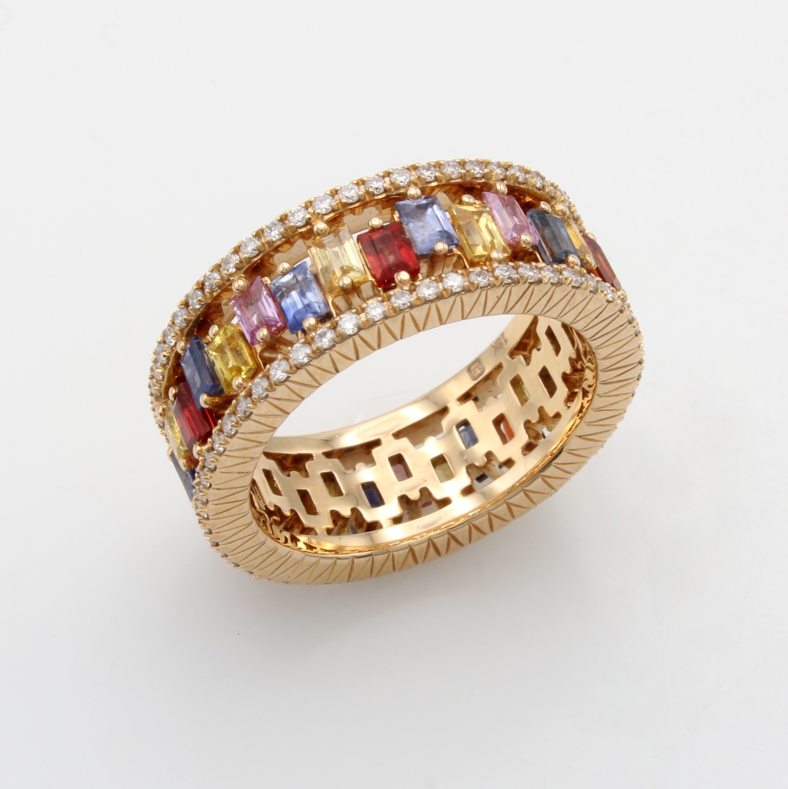 Image 27020680 - Ring mit Saphiren und Brillanten, RG 750/000, fancy Saphirbaguettes versetzt gef. zus. ...