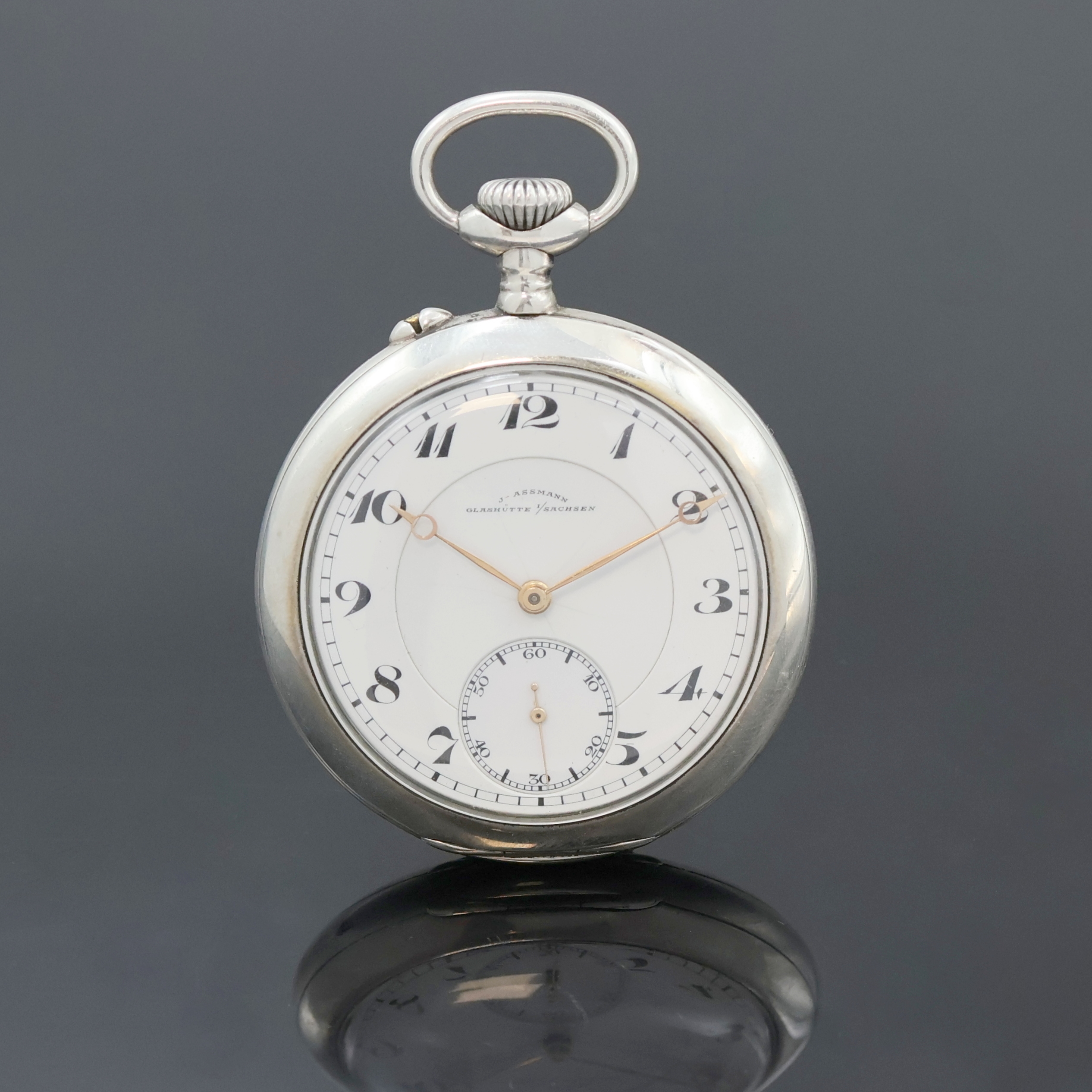 Image 27020682 - J.ASSMANN Glashütte offene Taschenuhr in 900er Silber, Deutschland um 1920, glattes ...