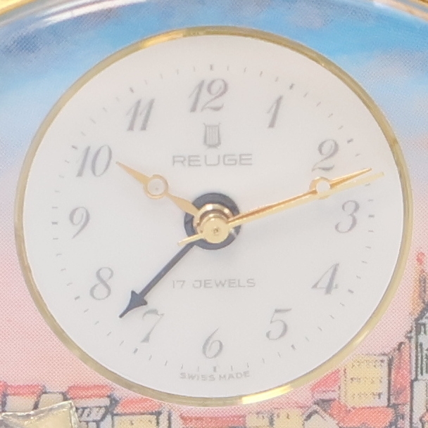 Detail a: REUGE Taschenuhr mit Wecker-Spieluhr und Figurenautomat, Schweiz um 1990, verg. Geh., Rückdeckel m. grav. Musikinstrumenten, weißes Zifferbl. b. ...