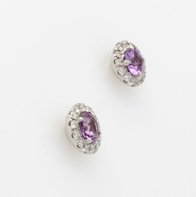27020613a - Paar Ohrstecker mit Saphiren und Brillanten, WG 750/000, 2 pinkf. Saphire zus. ca. 1.21 ...