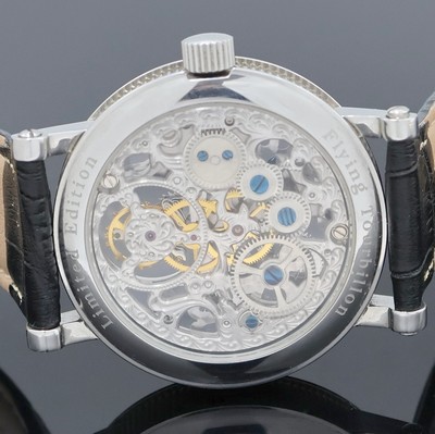 27020644e - Flying Tourbillon Herrenarmbanduhr in Stahl, China um 2000, Handaufzug, beids. vergl. ...