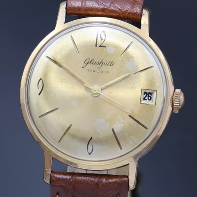 27020657a - GUB vergoldete Herrenarmbanduhr, Deutschland um 1960, Handaufzug, Edelstahlboden ...