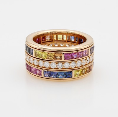 27020662a - Ring mit Saphiren und Brillanten, RG 750/000, fancy Saphircarrées zus. ca. 5.76 ct, ...