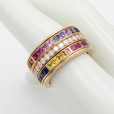 27020662b - Ring mit Saphiren und Brillanten, RG 750/000, fancy Saphircarrées zus. ca. 5.76 ct, ...